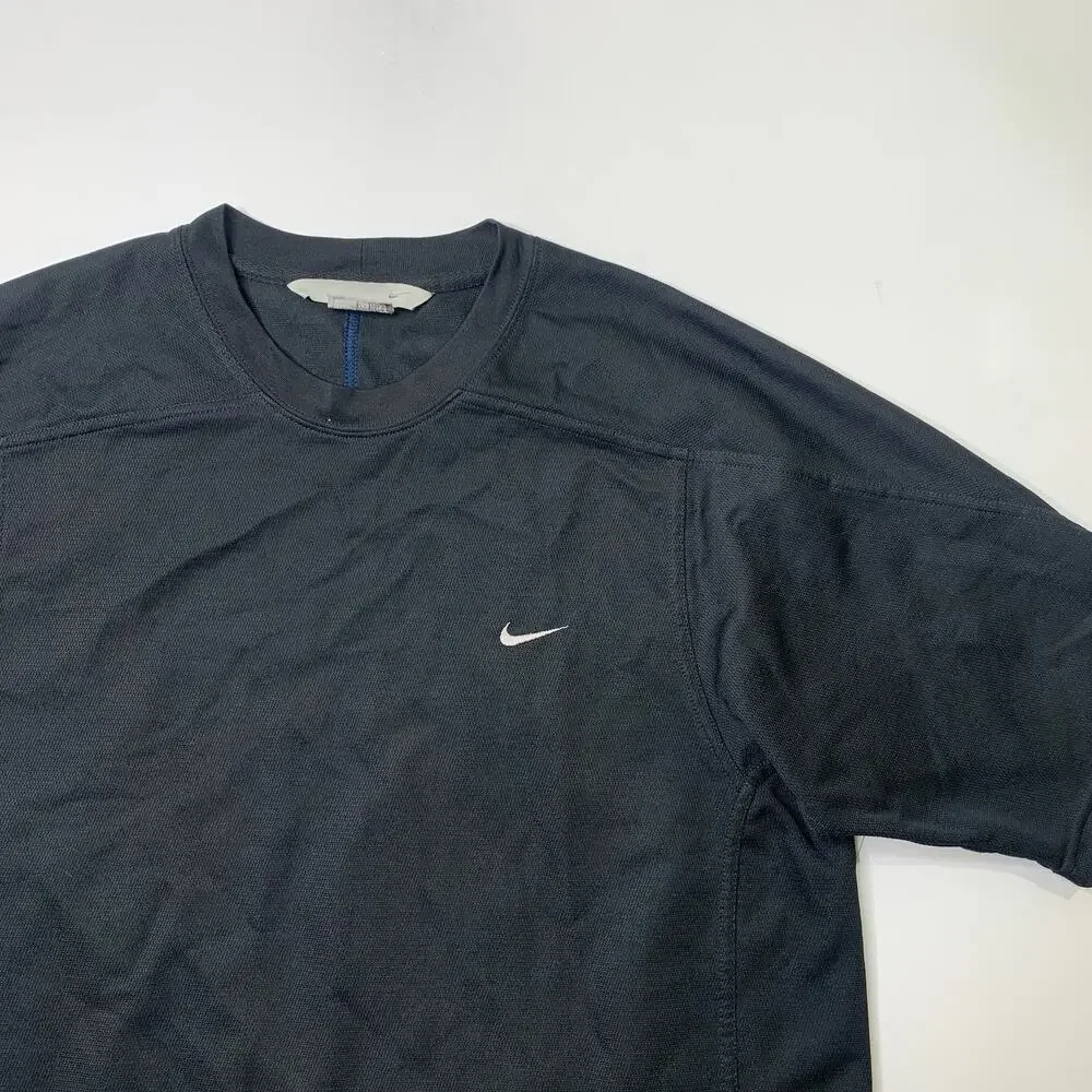 Vintage Nike T Shirt Mens M Medium Black Mini Swoosh Mesh Knit Jersey Y2K Era